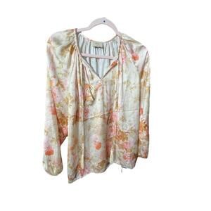 NWOT Elie by TAHARI Blouse Boho sz M Top Shirt Floral Orange/Beige